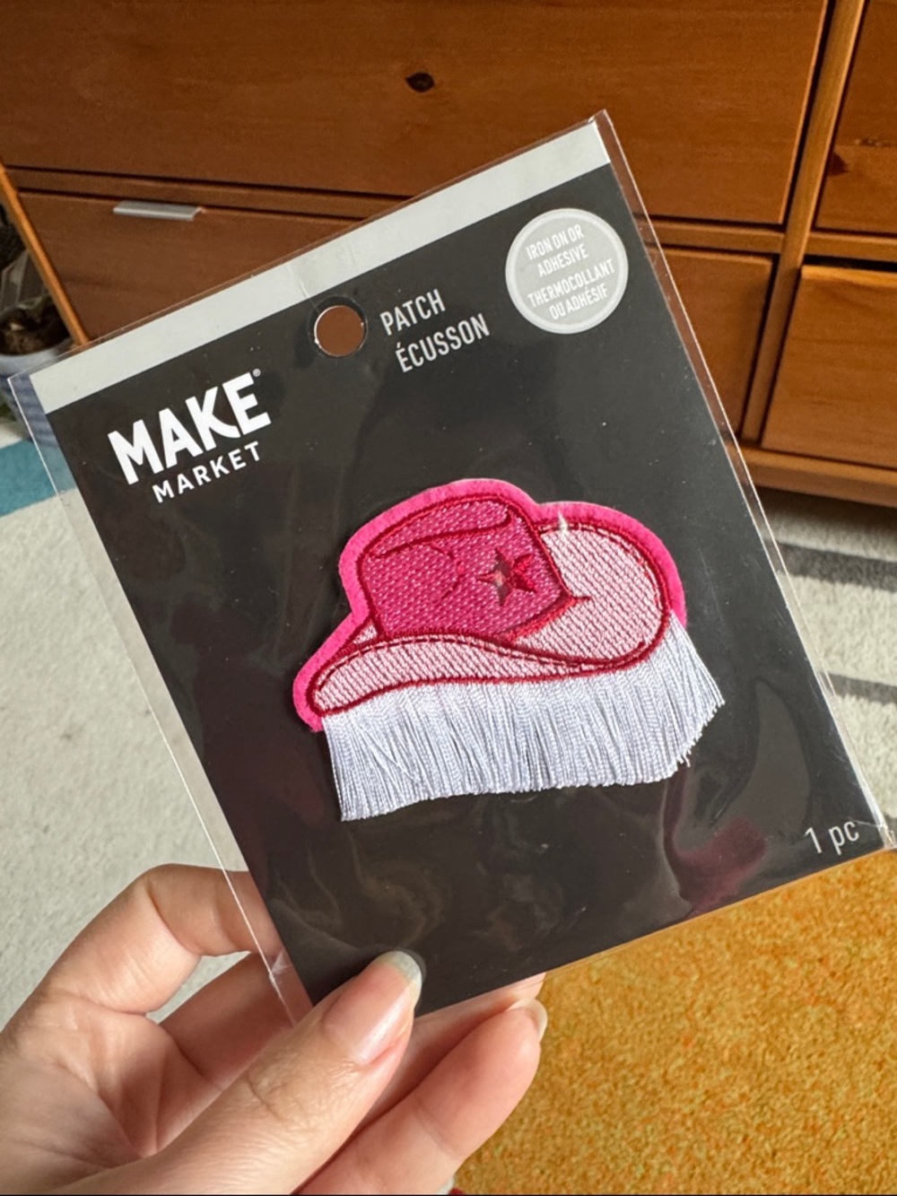 NWT MAKE Market Pink Cowboy Hat Fringe Iron On Patch